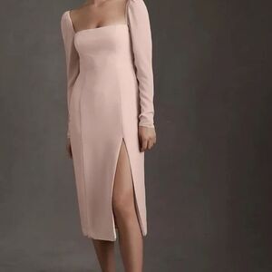 BHLDN Kayleigh‎ Georgette Blush Pink Square Neck Slit Dress Size 4
